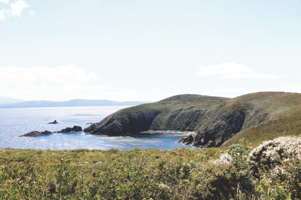 Blick auf das Meer und Tasmanien, das von Einheimischen liebevoll Tassie genannt wird.